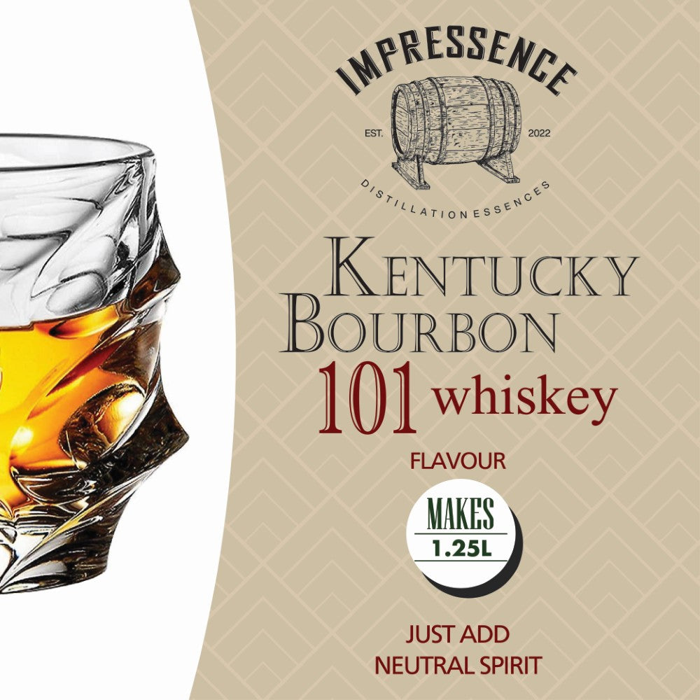 Kentucky Bourbon 101 Whiskey Spirit Flavouring - makes 1.25L of classic aged rye bourbon whiskey with hints of caramel, vanilla and spice.