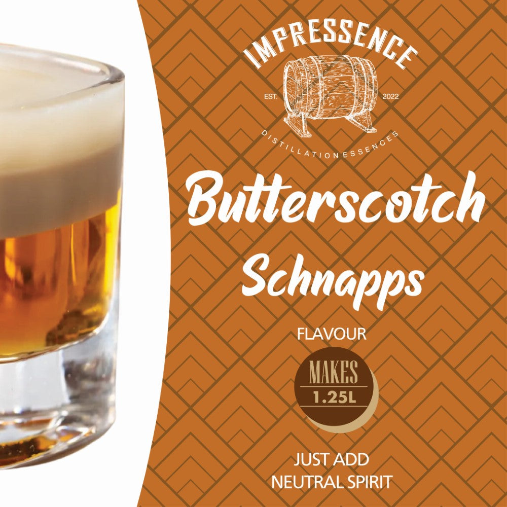 Impressence Butterscotch Schnapps Spirit Flavouring - Makes 1.25L of rich and velvety butterscotch liqueur.