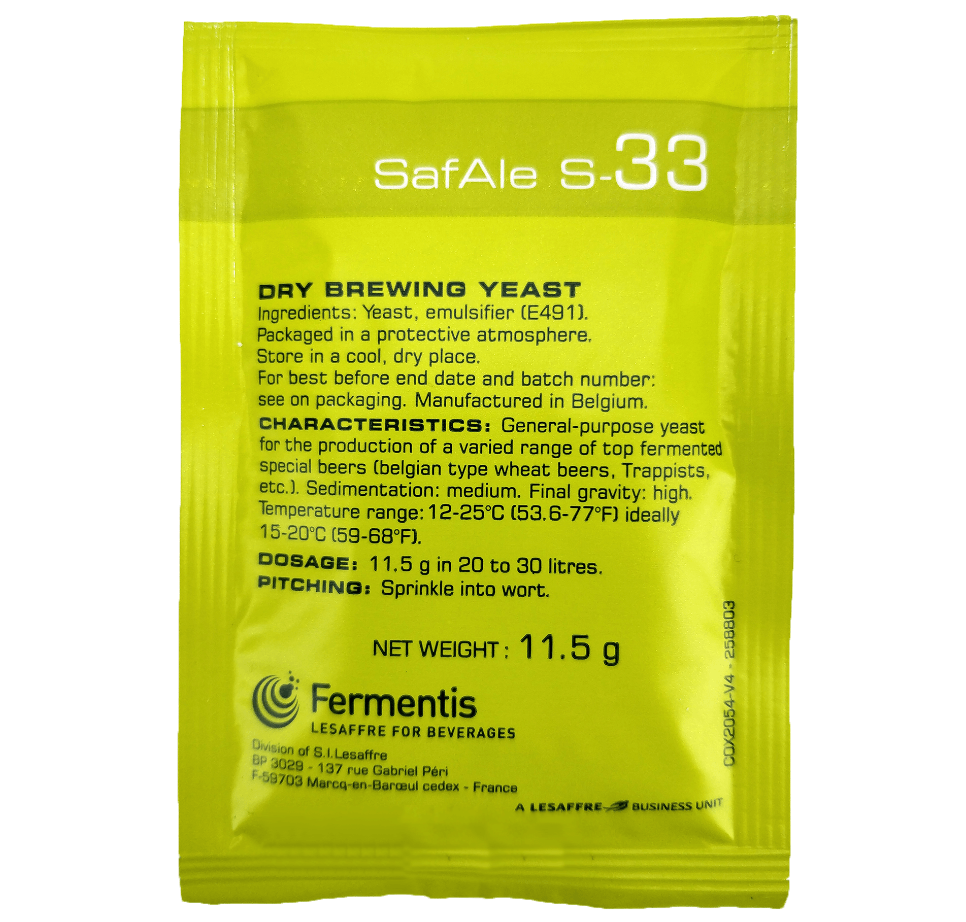 Fermentis SafAle S-33 x 11.5g Yeast - KegLand