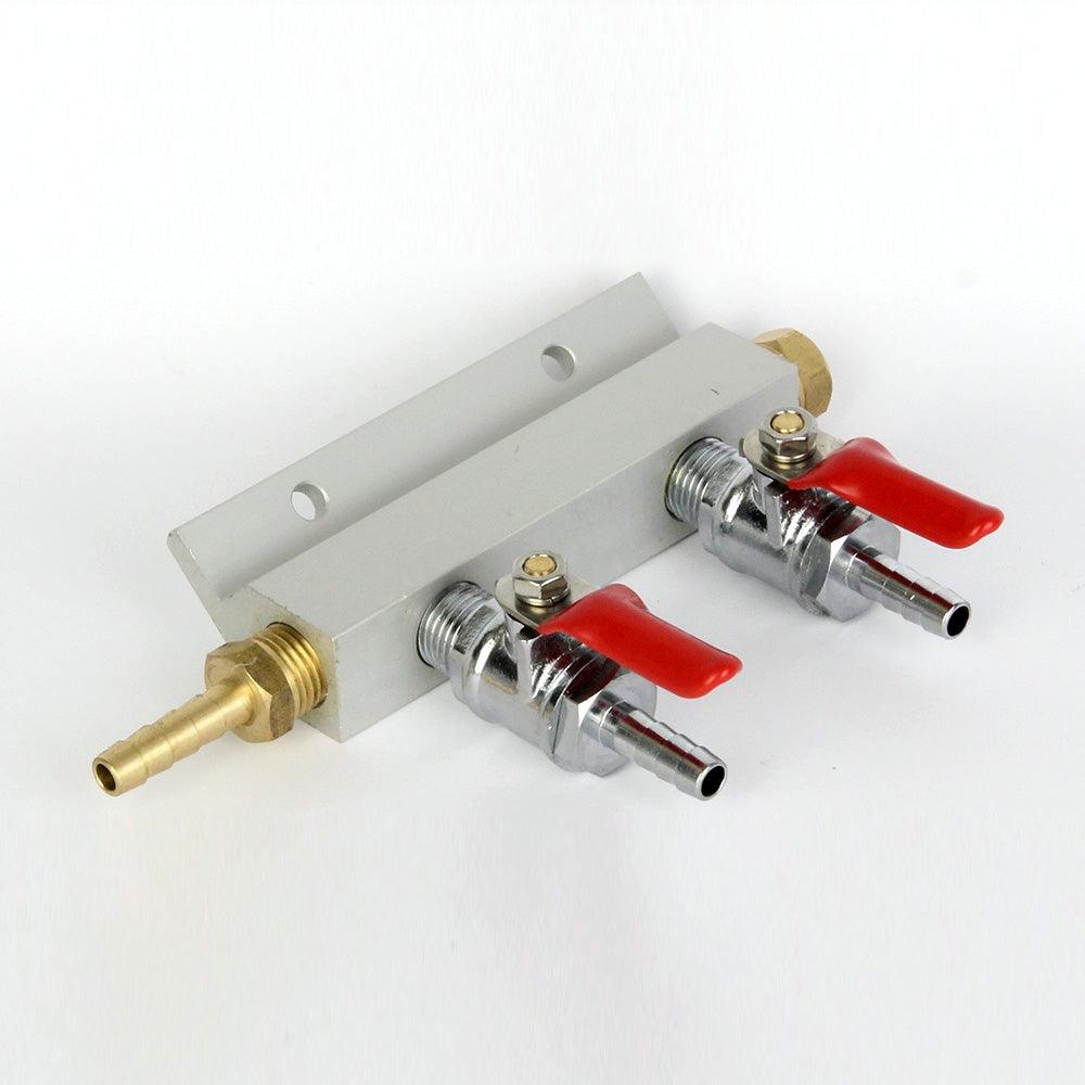 2 Way Output Gas Line Manifold Splitter with Integrated Check Valves