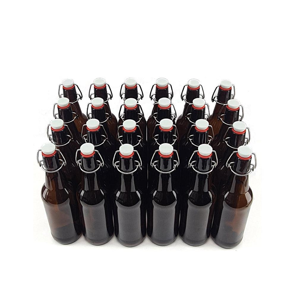 24 x 500ML GLASS Swing Top Amber Bottles with PP Cap & Silicone Seal Cap - KegLand