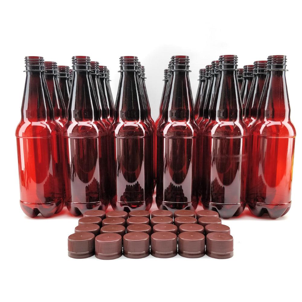 24 x 500mL PET Amber Brown Bottles with Screw Caps - KegLand
