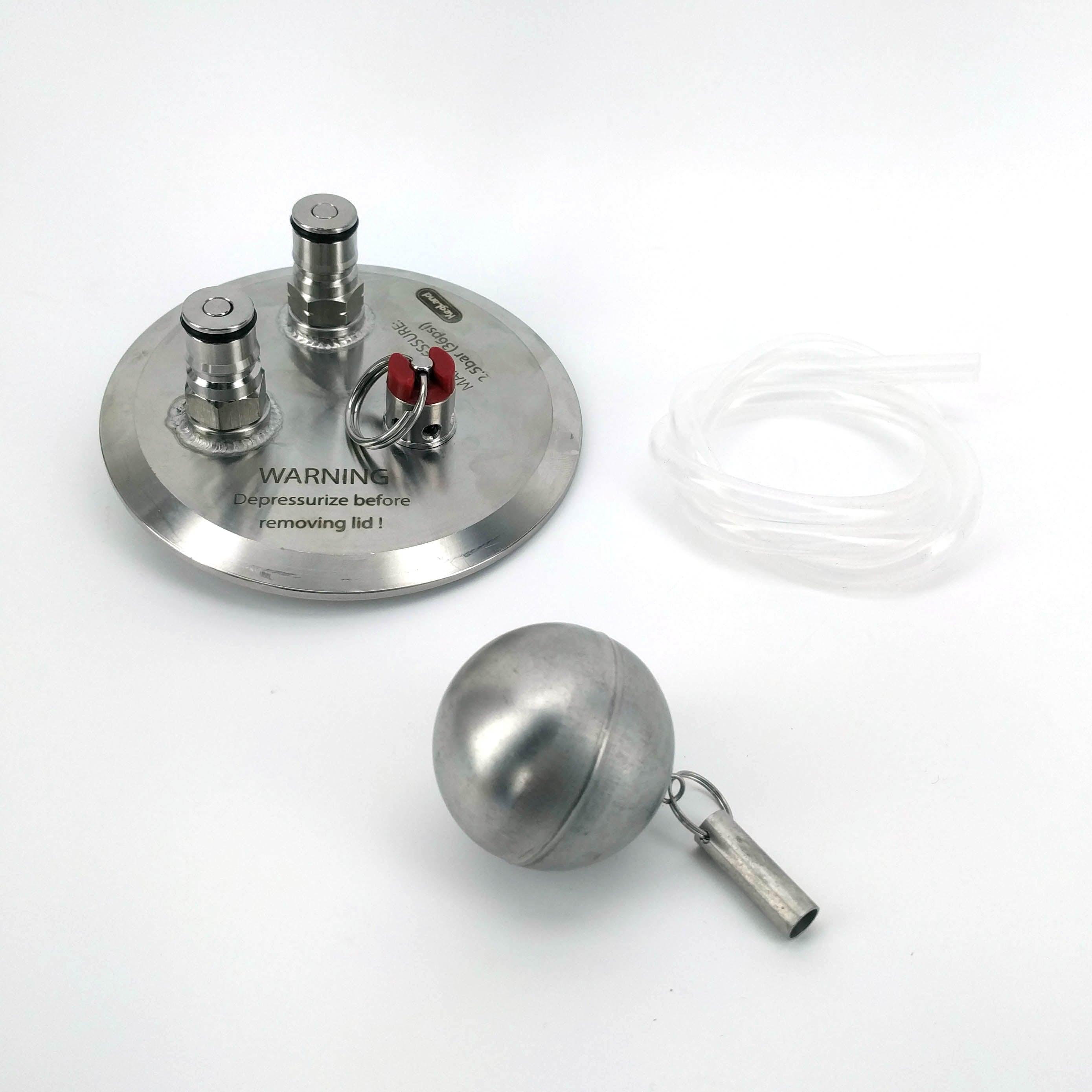4 inch Tri-clover Kegmenter Lid with Ball Lock Posts, Floating Dip tube and PRV (Red 2.5Bar) - KegLand