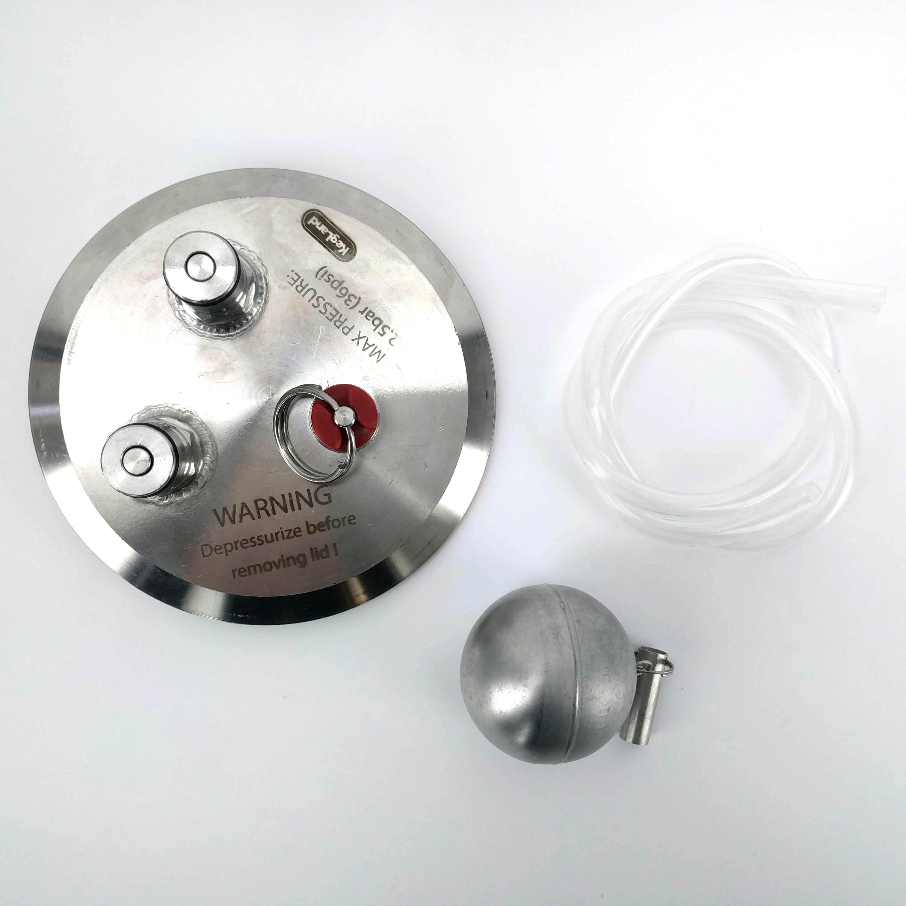 4 inch Tri-clover Kegmenter Lid with Ball Lock Posts, Floating Dip tube and PRV (Red 2.5Bar) - KegLand