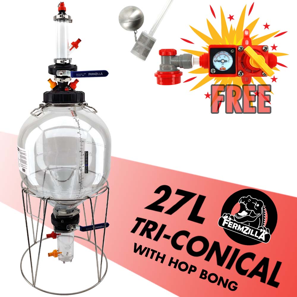 Gen3 27L FermZilla Tri-Conical Hop Bong Pressure Brewing Kit - Sanitary Tri-clover collection container