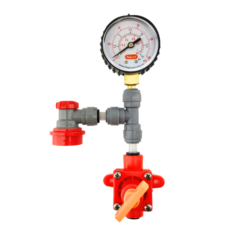 Discover the versatile Spunding Valve, perfect for keg-to-keg transfers & fermenting under pressure. Monitor vessel pressure with the attached gauge.
