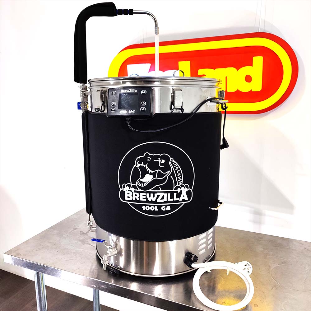The 100L Gen 4 BrewZilla just got better with the new 8mm thick neoprene jacket and recirculation arm cover.