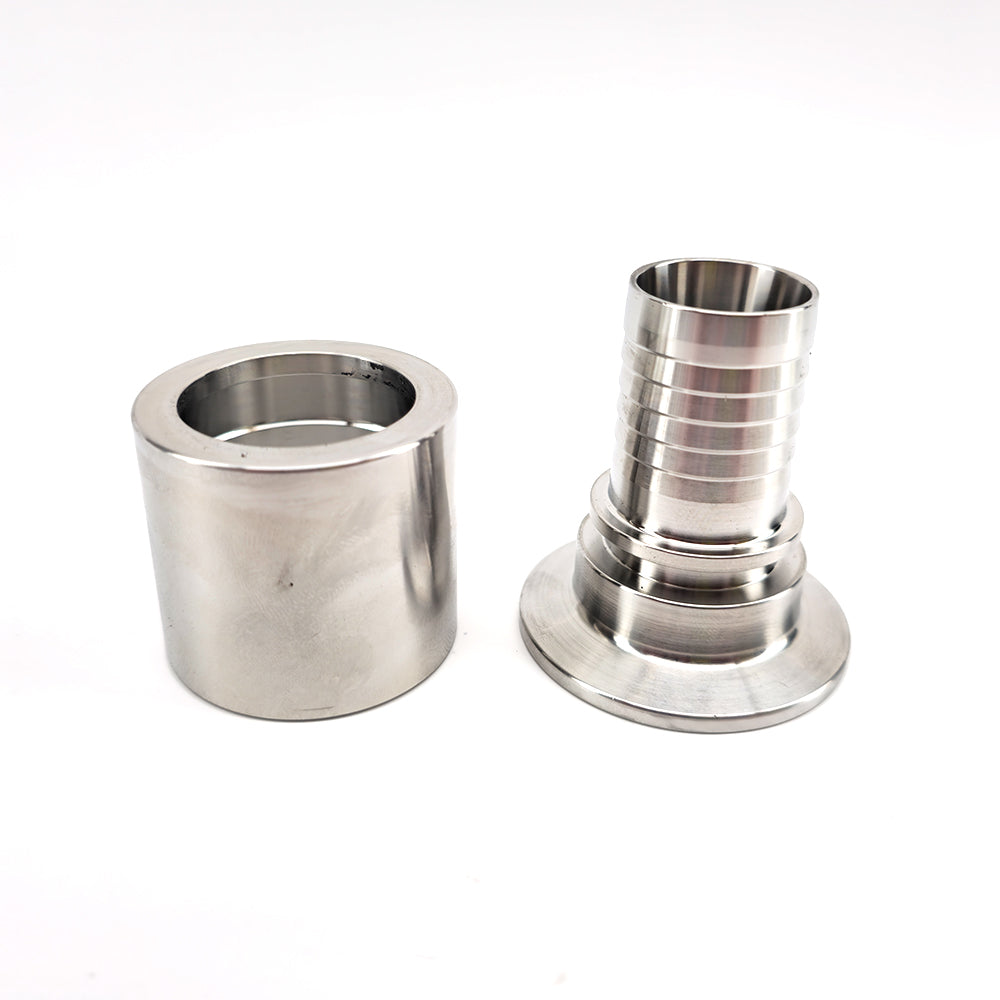 Commercial Beverage and Safe Food Handling Fitting designed for seamless sanitary flow. Please note: These must be crimped/swaged onto the hose. Hosing not included.