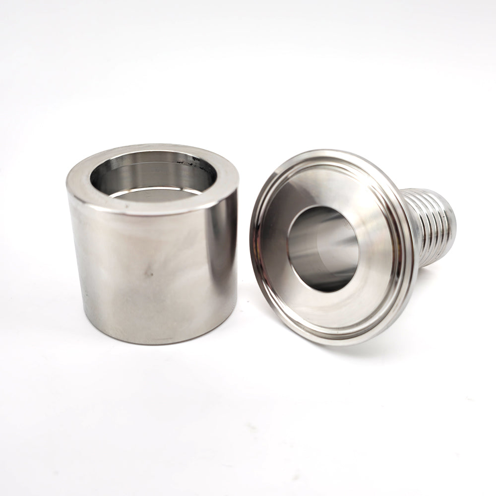 Commercial Beverage and Safe Food Handling Fitting designed for seamless sanitary flow. Please note: These must be crimped/swaged onto the hose. Hosing not included.