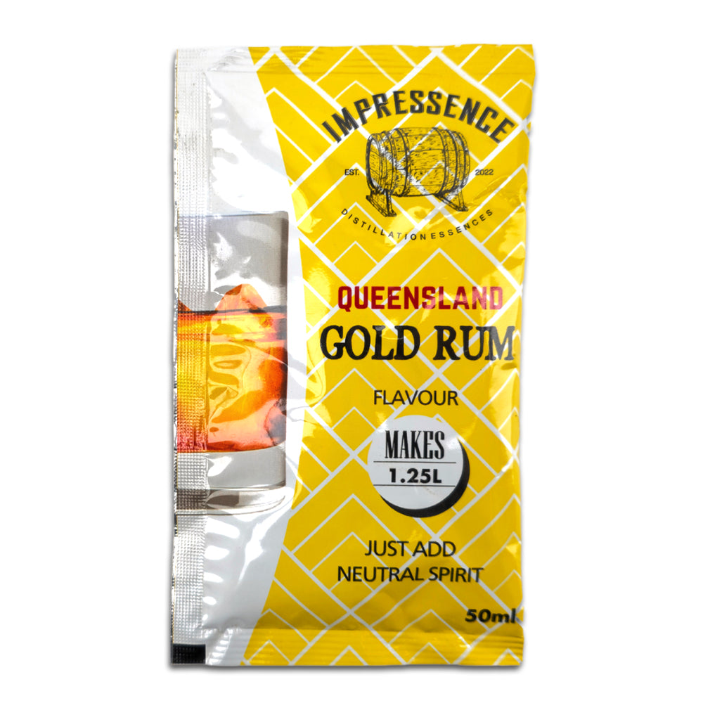 50mL Queensland Gold Rum Spirit Flavouring Satchet - makes 1.25L of classic Bundy Style molasses gold rum.