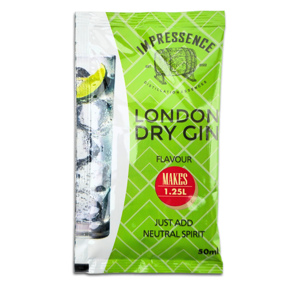 50mL London Dry Gin Spirit Flavouring Sachet - makes 1.25L of crisp juniper and citrus forward gin.