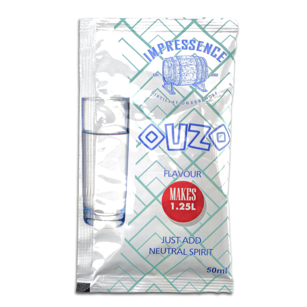 Ouzo 50mL Spirit Flavouring Sachet that makes 1.25L of classic aniseed flavoured ouzo.