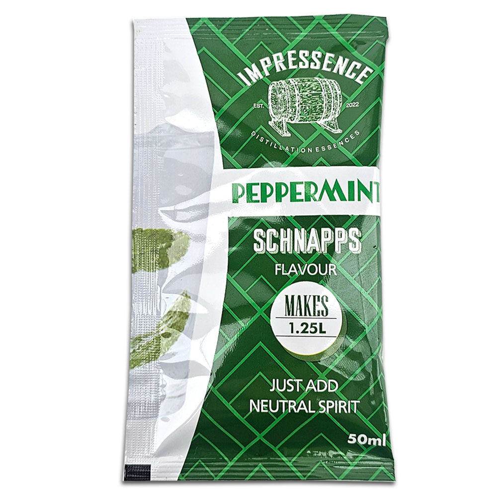 50mL sachet of Peppermint Schnapps Spirit Flavouring.