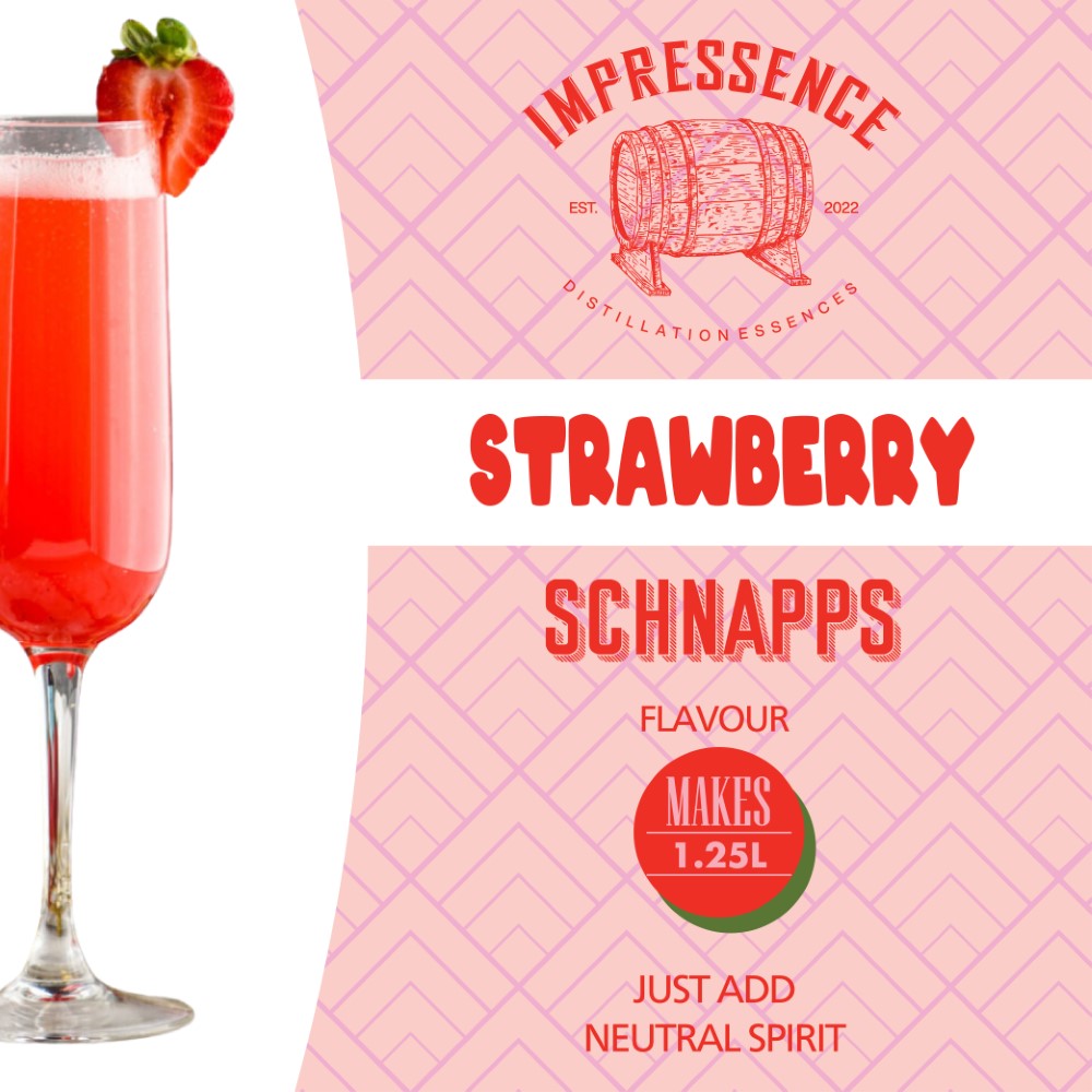 Strawberry Schnapps Spirit Flavouring, boasting a sweet lingering fresh fruit flavour.