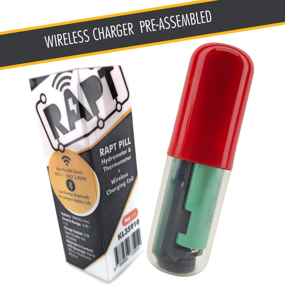 This RAPT Pill has the wireless charging kit pre-assembled. Simply use with any QI charging pad straight out of the box.