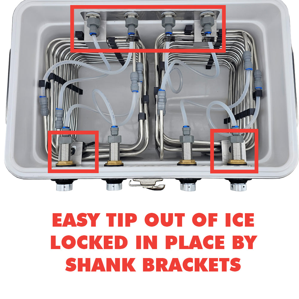 Easy tip out of ice slurry without having everything come out with it. Lock in shank brackets.