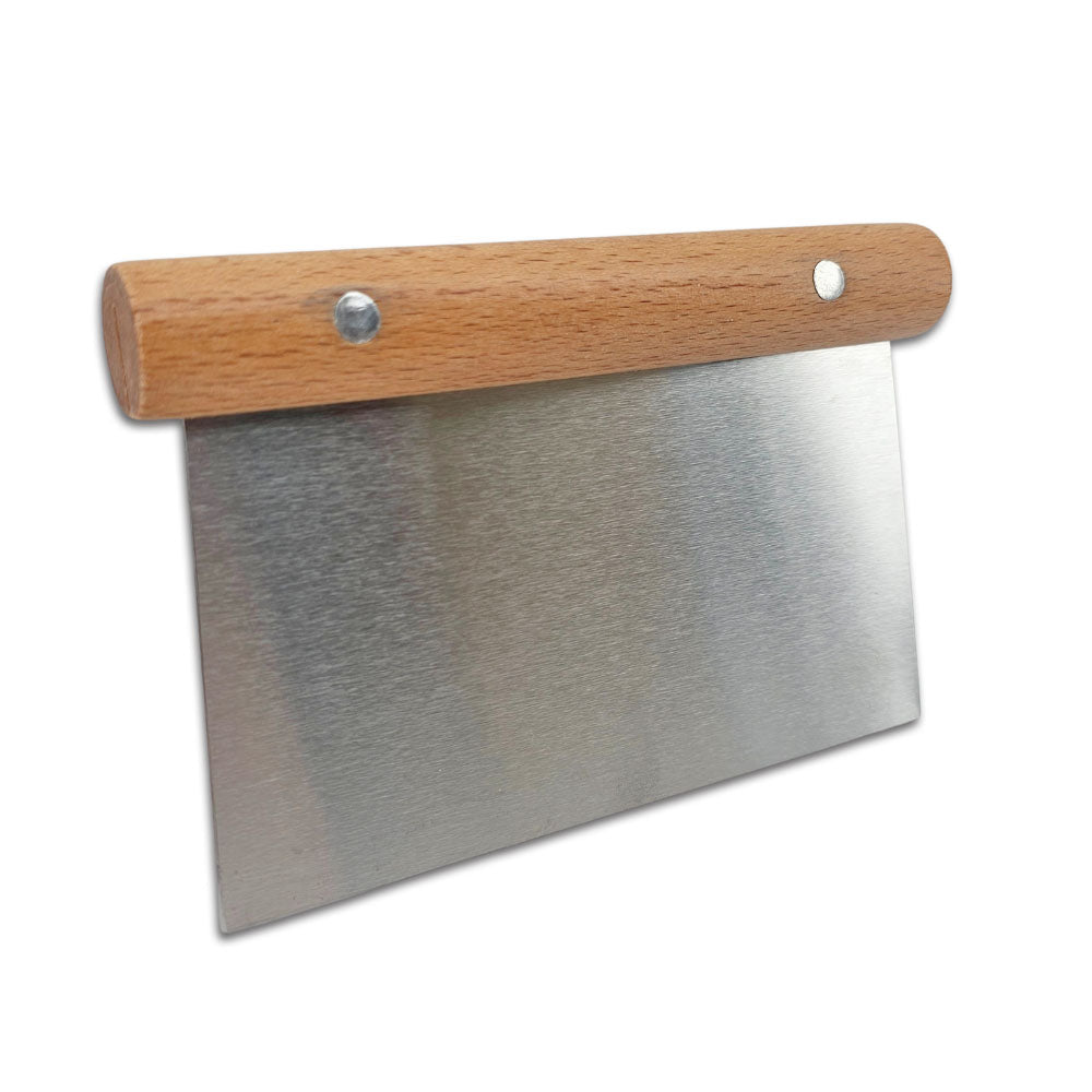 Stainless steel scraper with wooden handle ideal for portioning dough whether it be pasta, pizza or bread. Use it to clean boards and kitchen surfaces as well. 