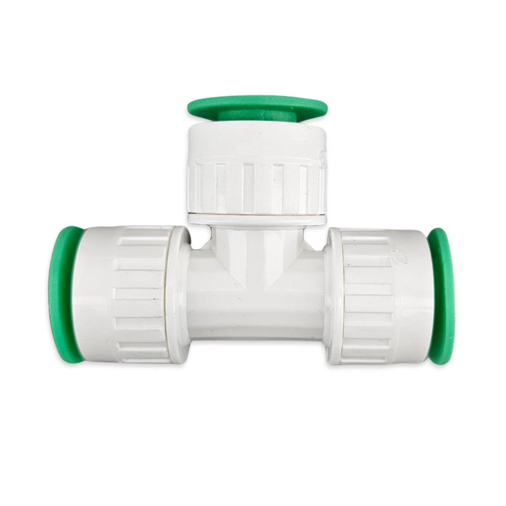 Suited to EVABarrier Lightbarrier Hydroponics hosing, this particular fitting is modelled up as a T configuration tee piece. Ideal for joining three sets of hosing together.