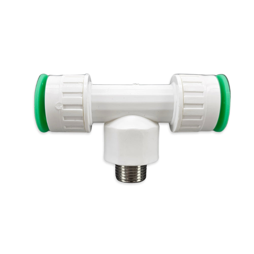Suited to EVABarrier Lightbarrier Hydroponics hosing, this particular fitting is equipped like a straight joiner with a tee male joiner piece in 1/2 inch BSP thread.