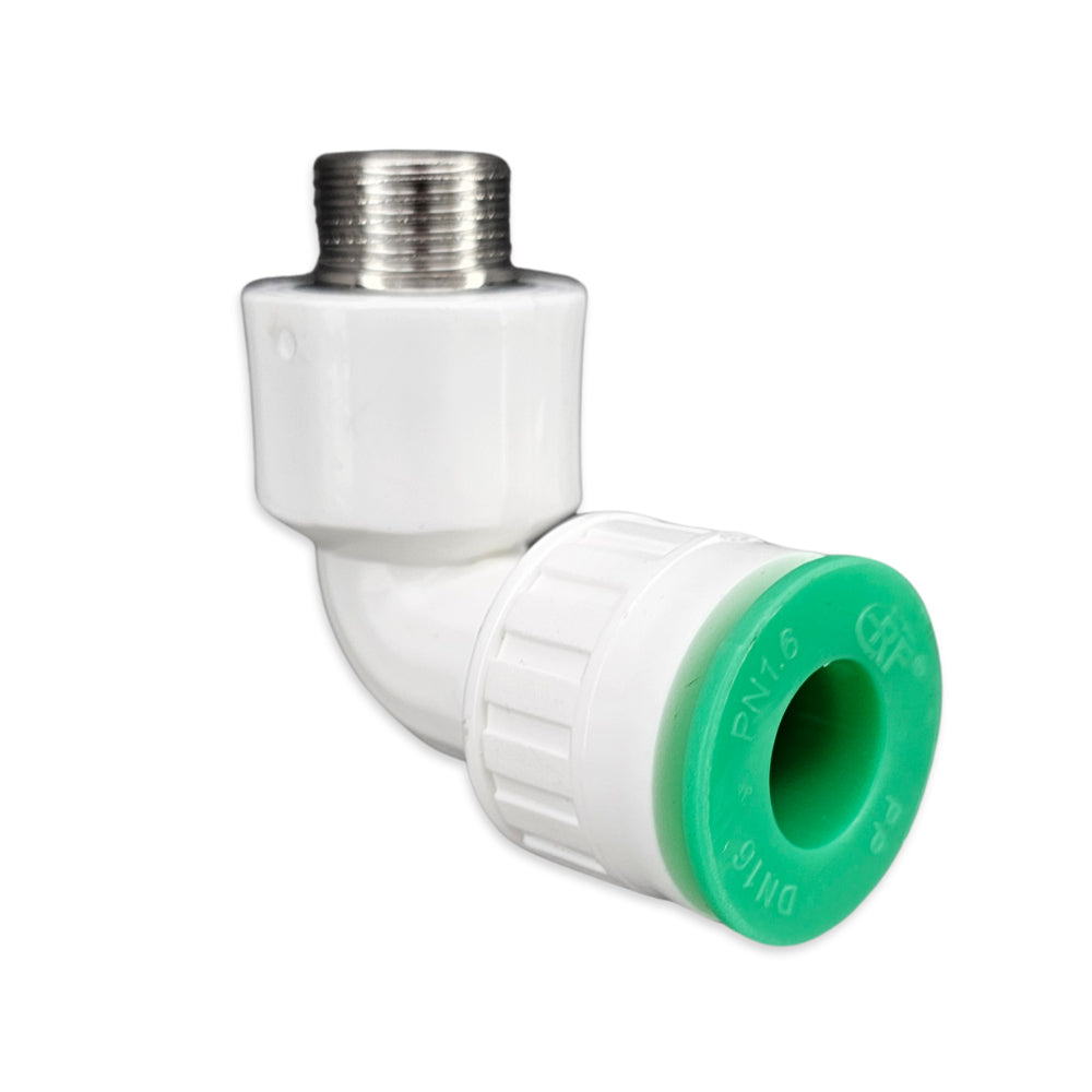 Suited to EVABarrier Lightbarrier Hydroponics hosing, this particular fitting is equipped with one end push in then a 90 degree bend to a 1/2 Inch BSP Male thread.