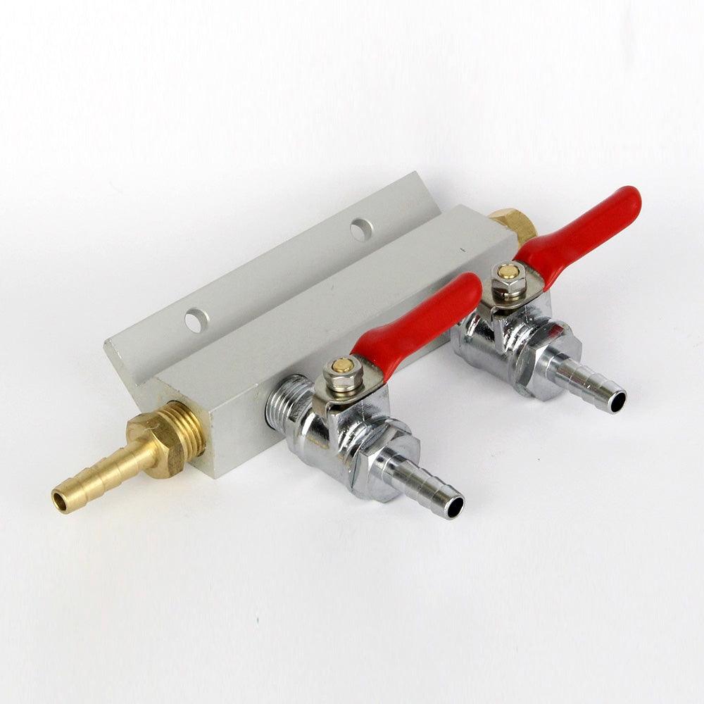2 Way Output Gas Line Manifold Splitter with Integrated Check Valves