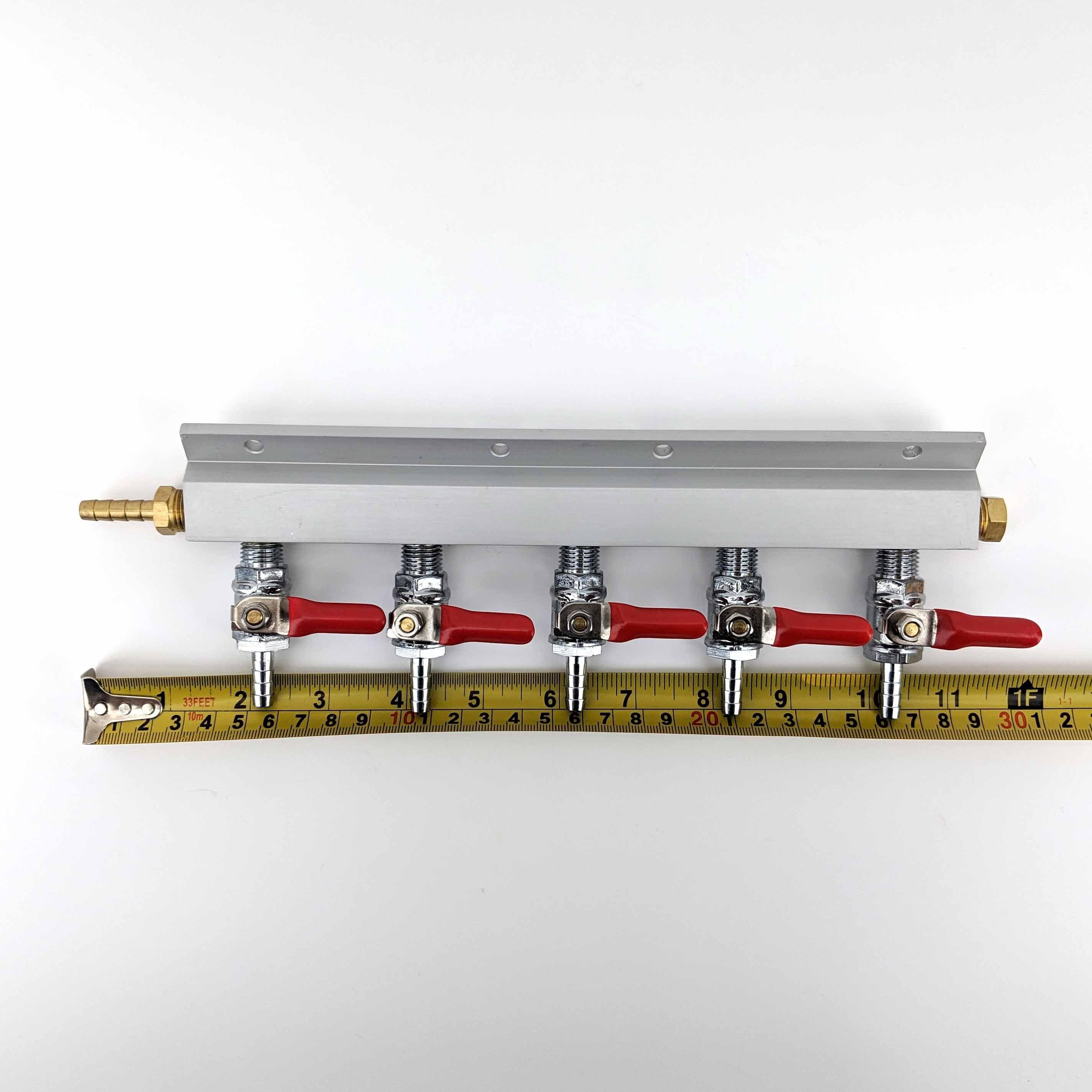 Gas Line Manifold Splitter 5 ways (1/4inch, 6mm Barb) - KegLand