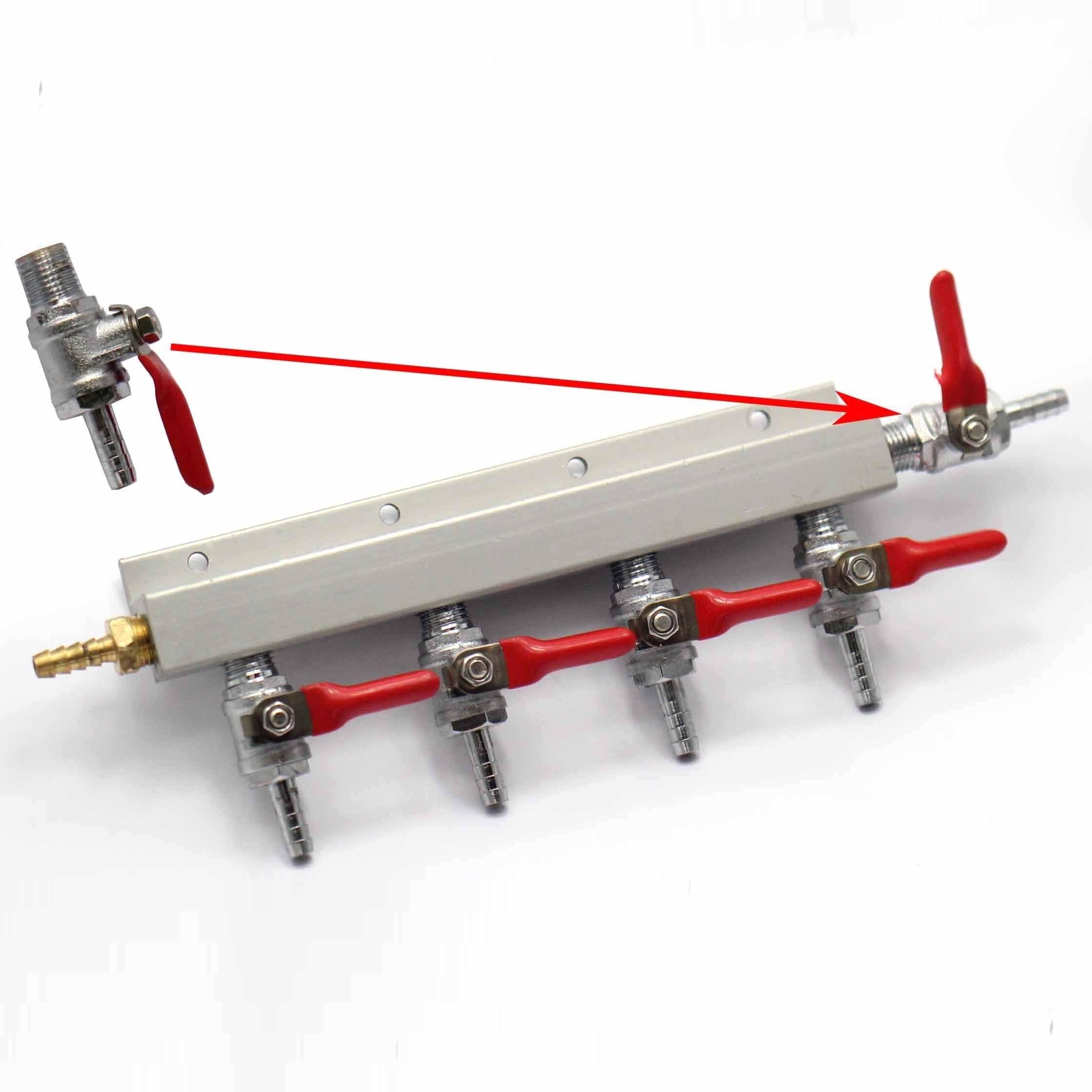 Gas Line Manifold Splitter 5 ways (1/4inch, 6mm Barb) - KegLand