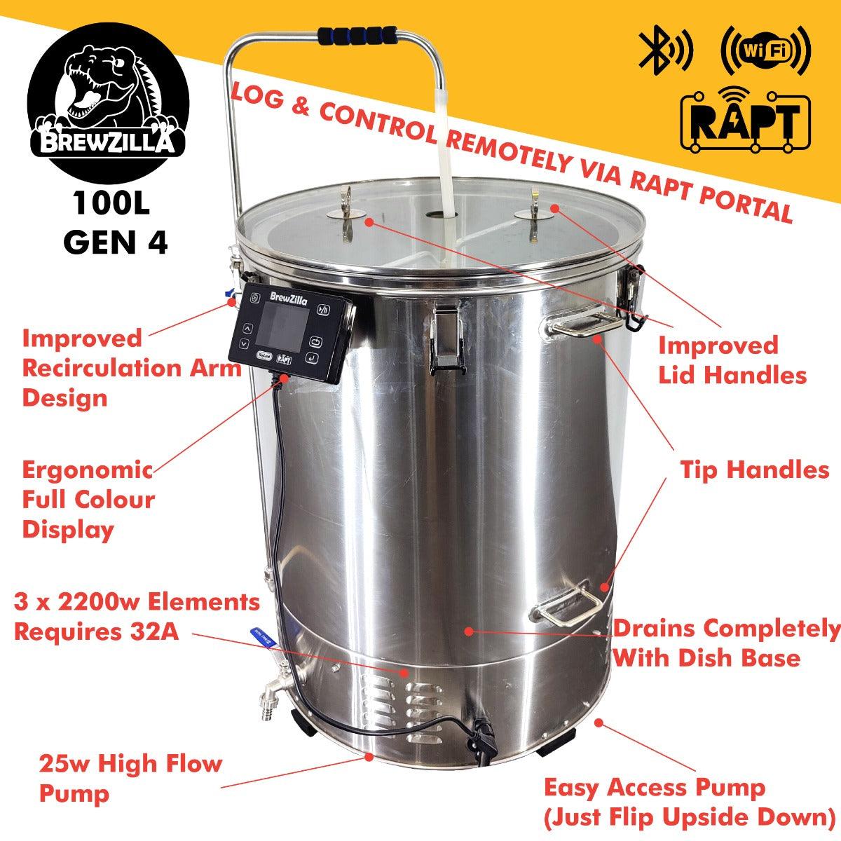 The largest single vessel home brewery in the BrewZilla range, Powered by 32a Single Phase or 10a Three Phase when installed by a qualified electrician.
