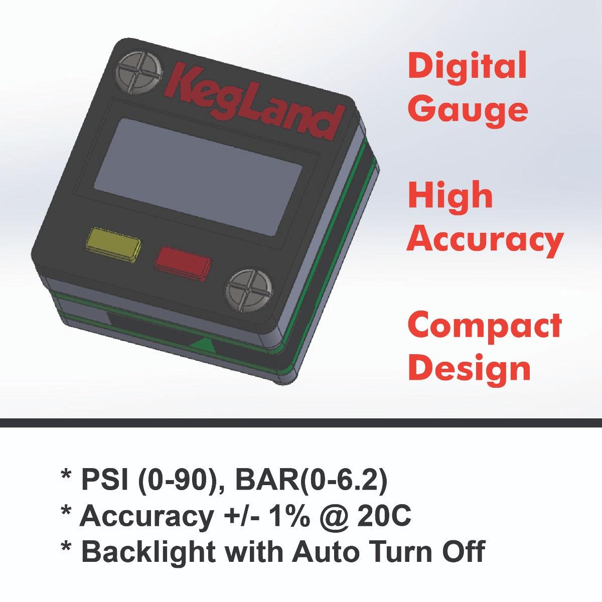 Mini Digital Illuminated Gauge 27mm x 27mm x 8mm 0-100psi High Accuracy - KegLand