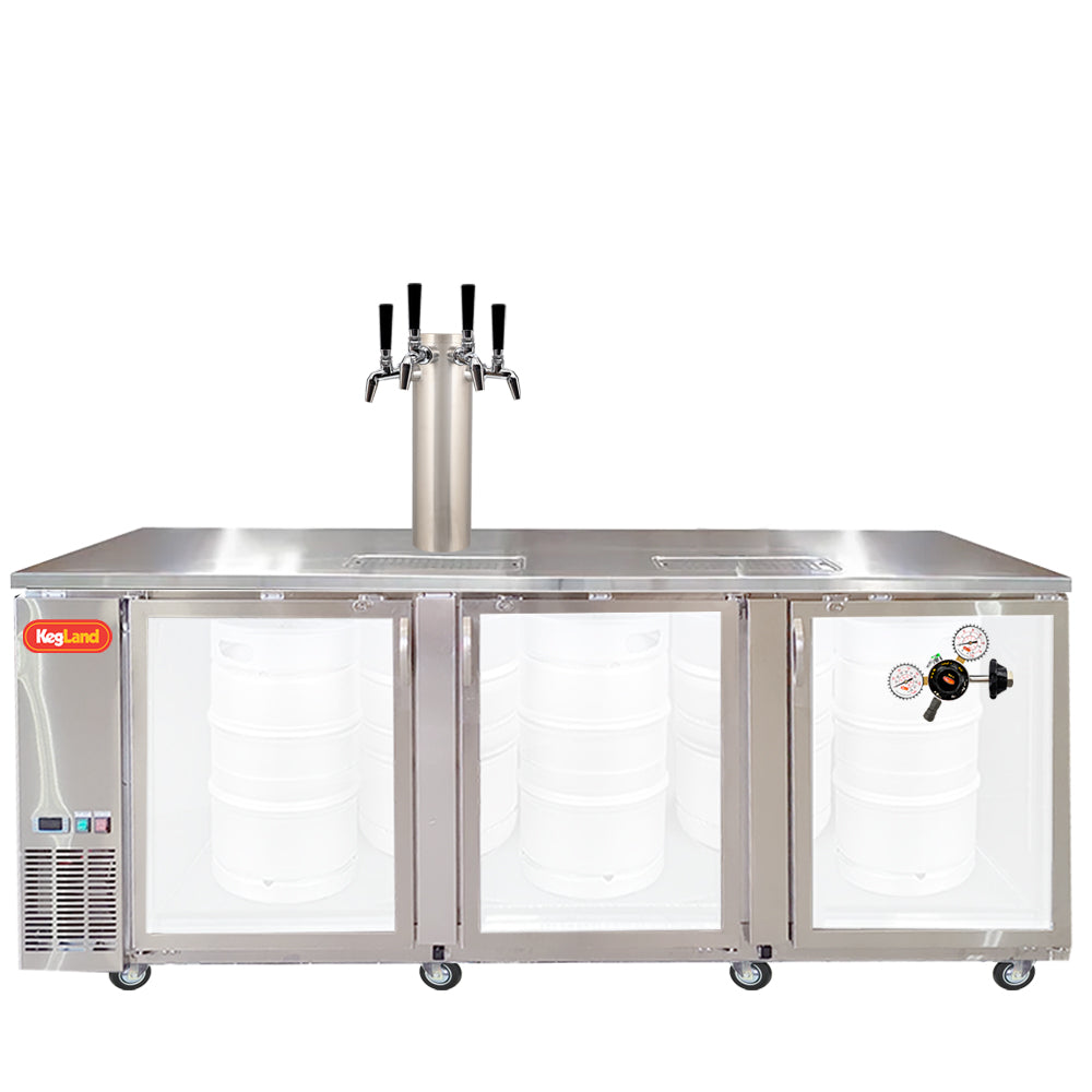 Build your Grand Deluxe 3 Two Glass Door Kegerator with KegLand. Dispense up to 20 homebrew kegs or 5 Commercial 50L Kegs. This is suitable for small bars and cafes.